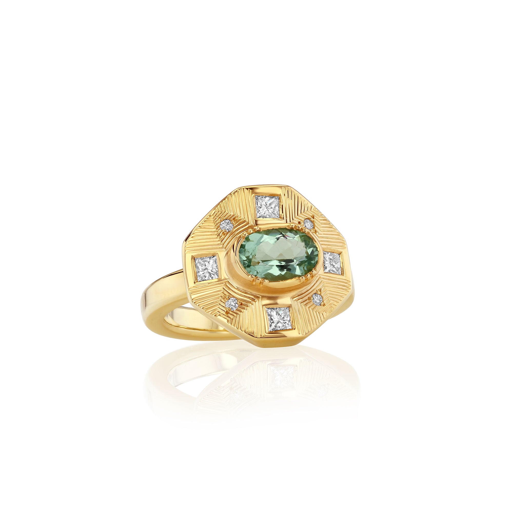 Mondrian Engraved Tourmaline Diamond Ring