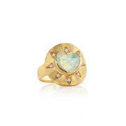 One of a kind 18k gold engraved Aquamarine and Diamond ring from fine jewelry designer Brooke Gregson handmade in London
