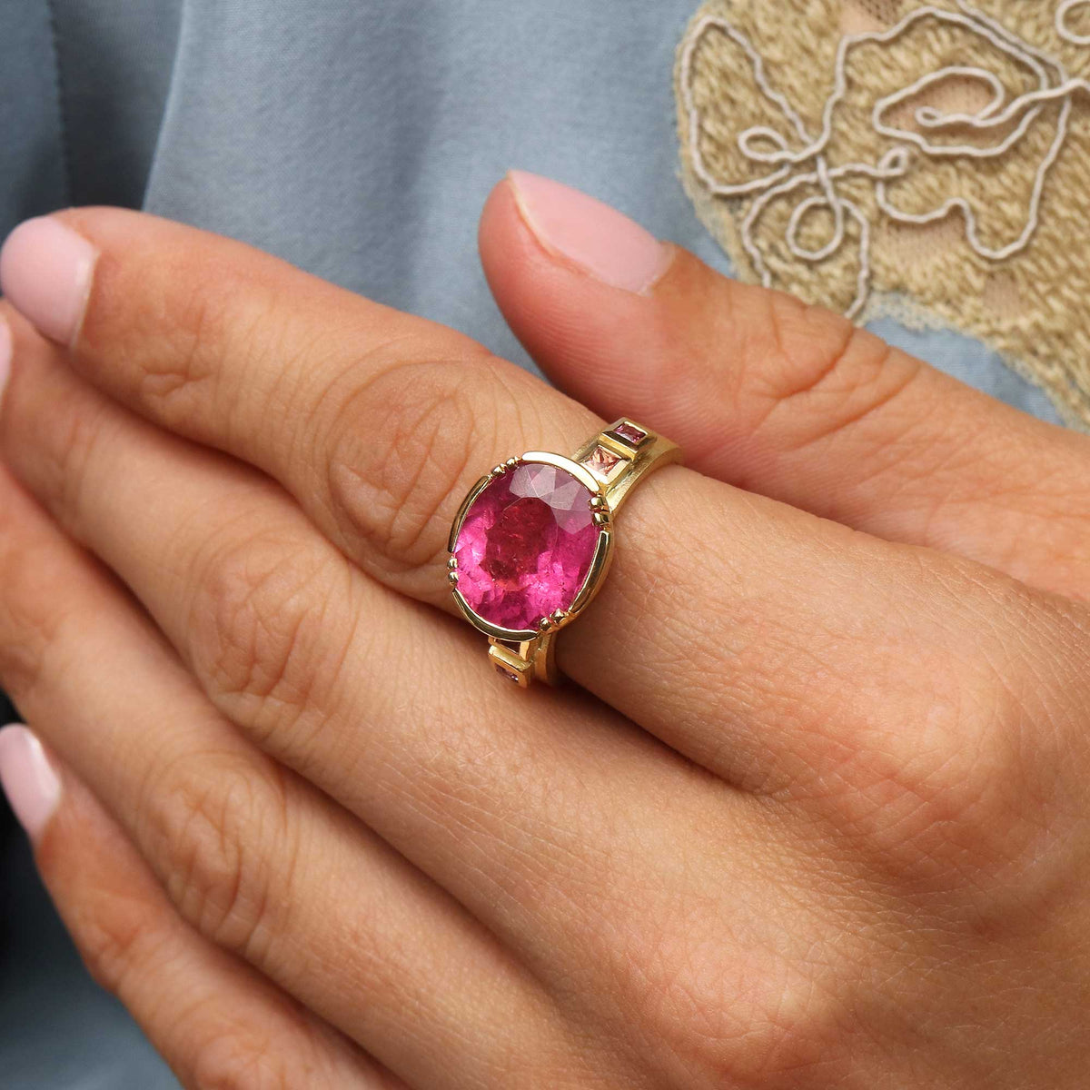 Tourmaline Orbit Sapphire Band Ring