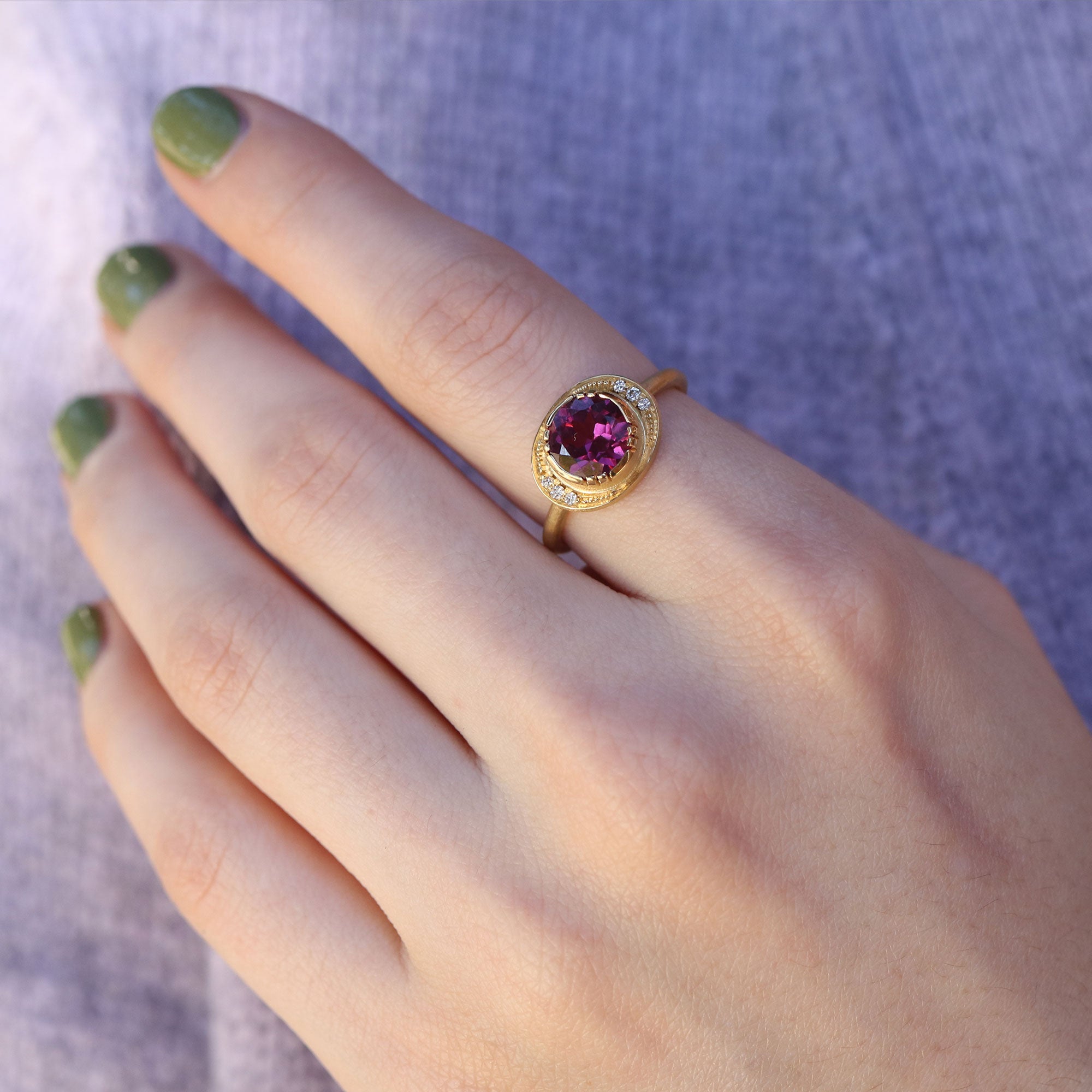 Rhodolite Garnet Halo Ring