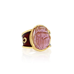 TOURMALINE SCARAB ENAMEL ANK RING