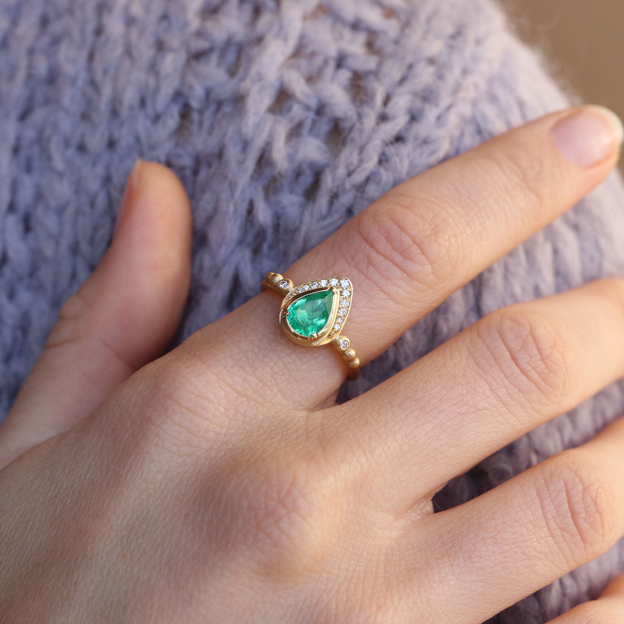 Teardrop Emerald Diamond Halo Ring