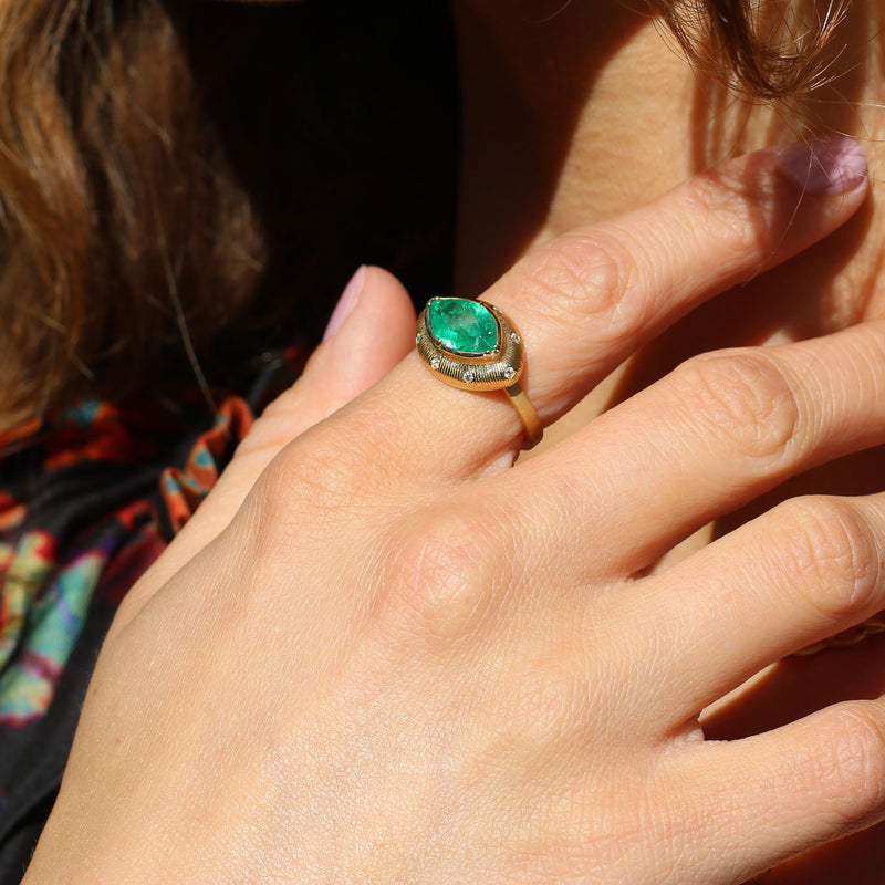 Emerald Talisman Engraved Ring