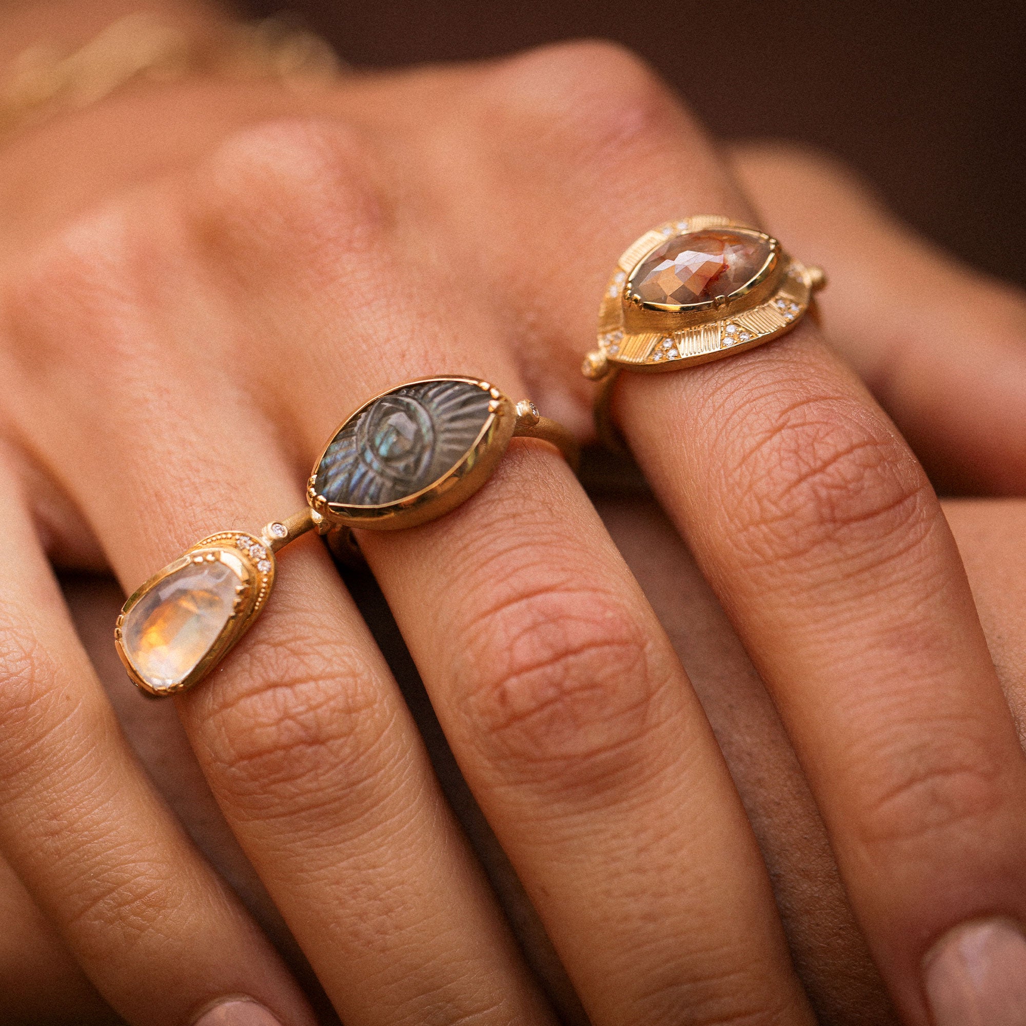 Talisman Engraved Raw Diamond Starlight Ring