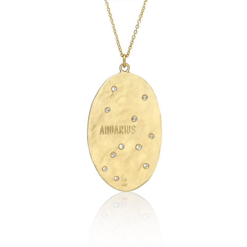Hand made in Los Angeles Brooke Gregson 14k gold Aquarius Zodiac Astrology Diamond Necklace back view