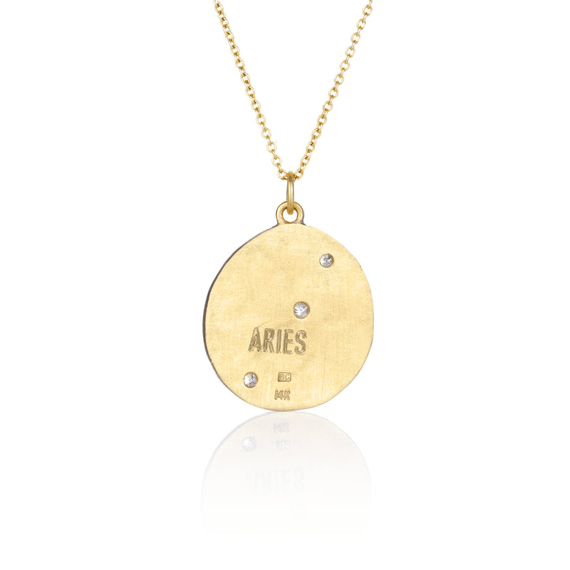 Hand made in Los Angeles Brooke Gregson 14k gold Aquarius Zodiac Aries Diamond Necklace back view