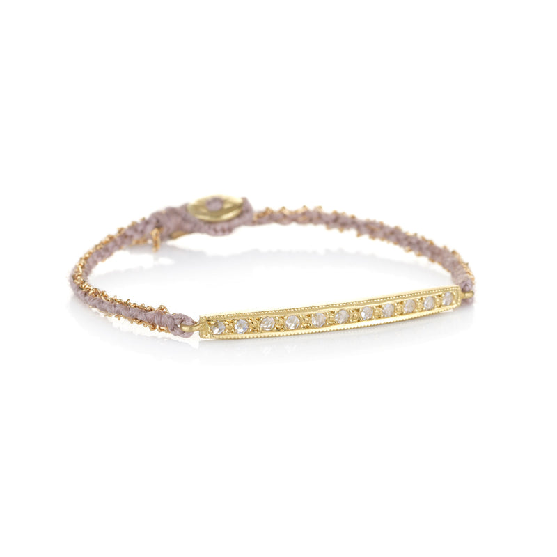 Hand Made in Los Angeles Brooke Gregson 18k gold diamond bar Silk Woven bracelet