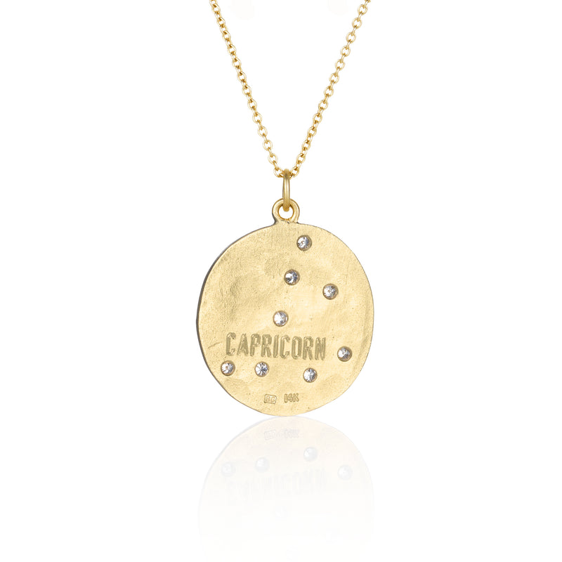 Hand made in Los Angeles Brooke Gregson 14k gold Astrology Zodiac Capricorn Diamond Necklace back view