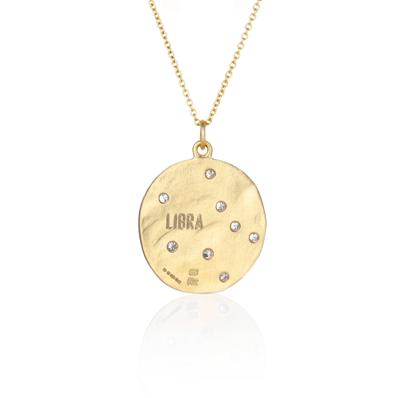 Hand made in Los Angeles Brooke Gregson 14k gold Zodiac Astrology Libra Diamond Necklace back view