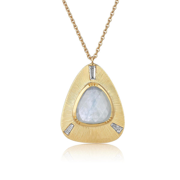 Bauhaus Aquamarine Diamond Engraved Necklace