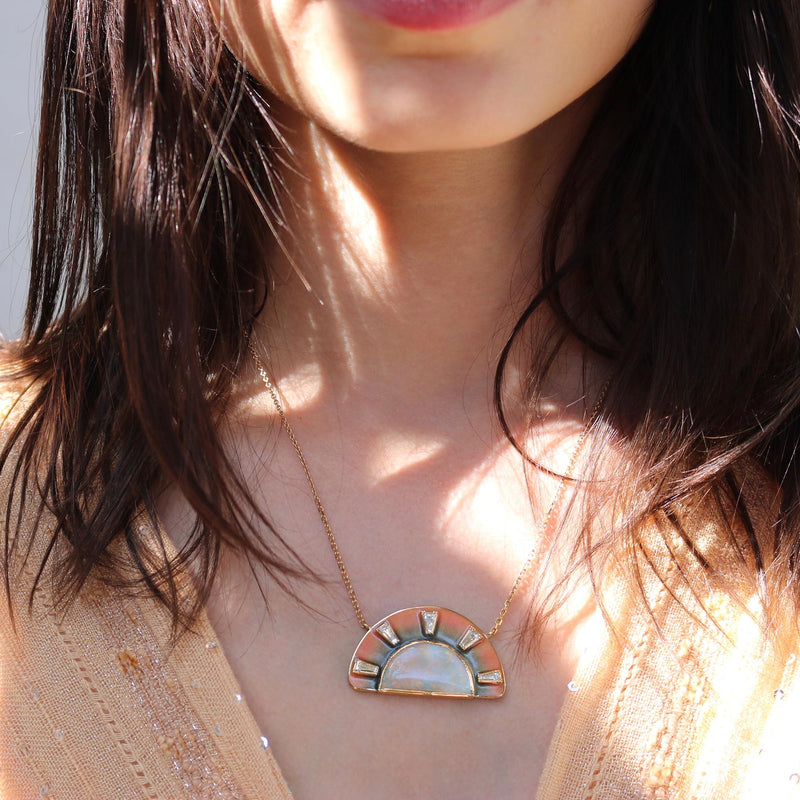 Enamel Sun Ray Australian Opal Necklace