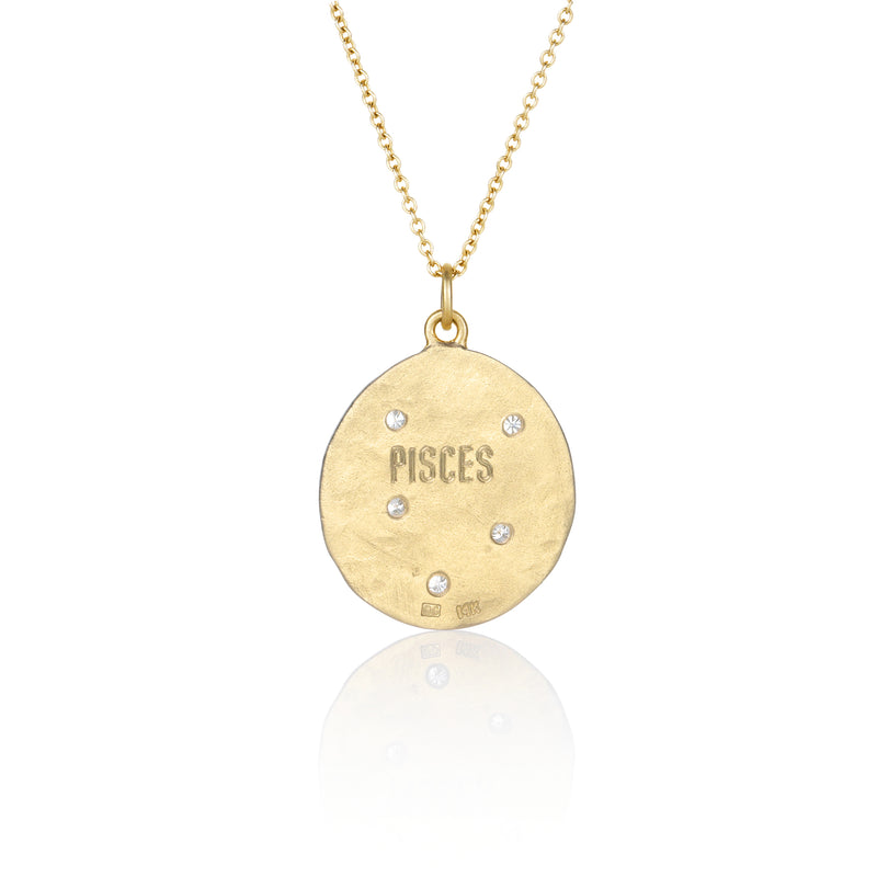 Hand made in Los Angeles Brooke Gregson 14k gold Astrology Zodiac Pisces Diamond Necklace back view