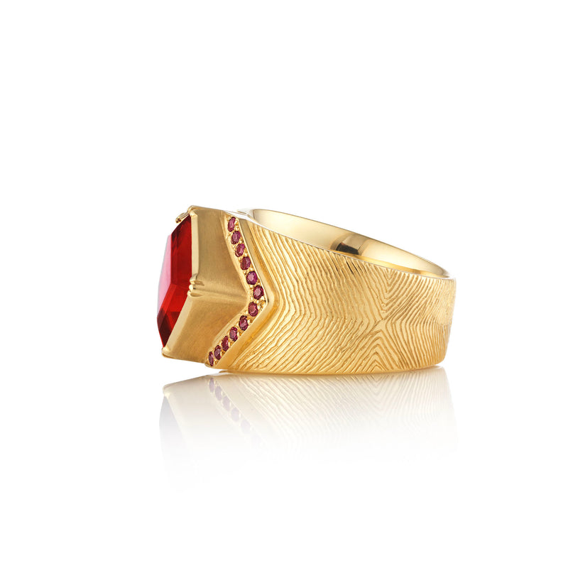 ALBERS ENGRAVED FIRE OPAL RUBY RING