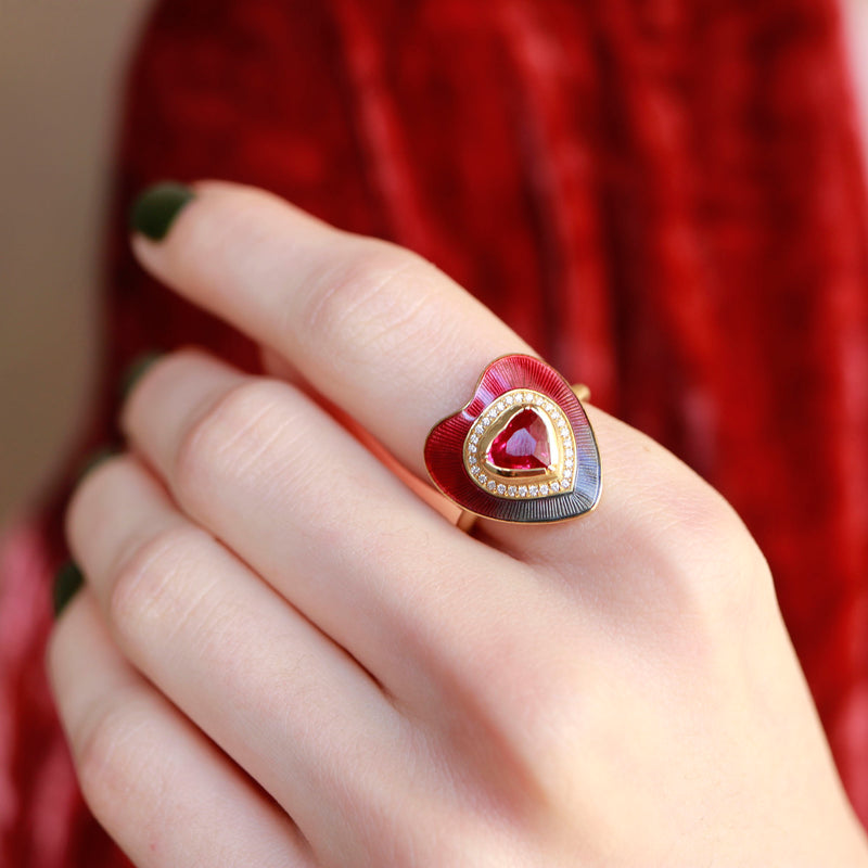 HEART RUBY DIAMOND ENAMEL RING