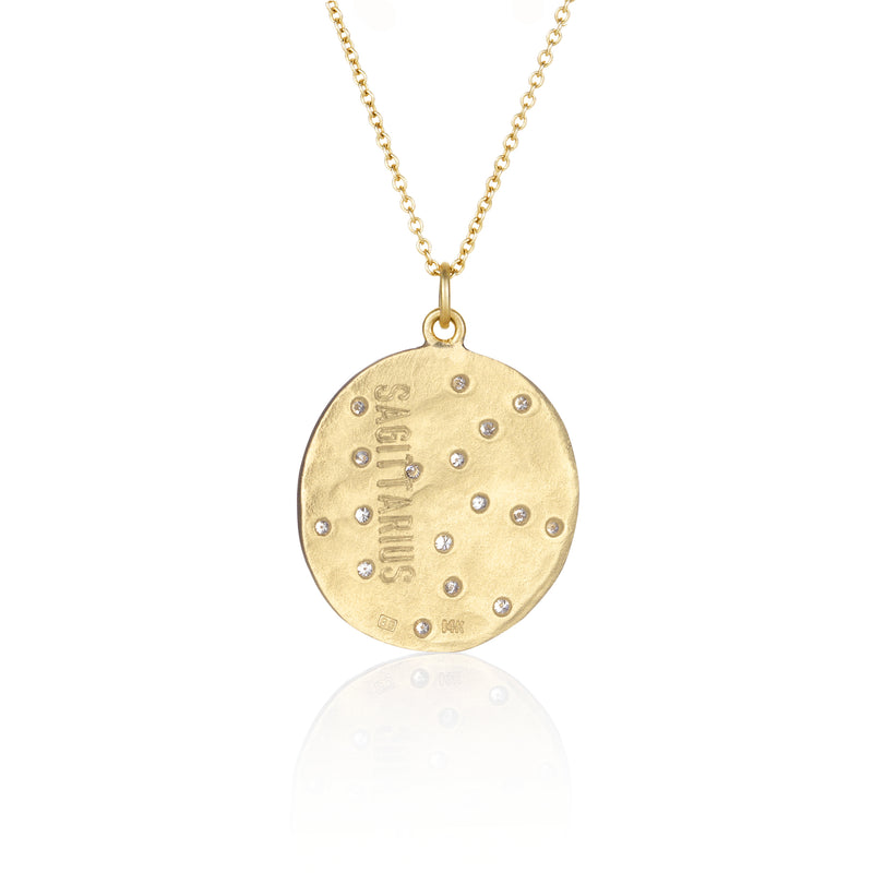 Hand made in Los Angeles Brooke Gregson 14k Gold Astrology Zodiac Sagittarius Diamond Necklace back view