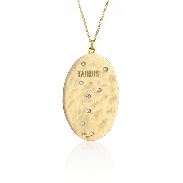 Hand made in Los Angeles Brooke Gregson 14k gold Astrology Zodiac Taurus Diamond Necklace back view